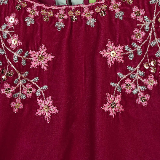 Infant Girls Velvet 2Pcs Little Pari- Maroon