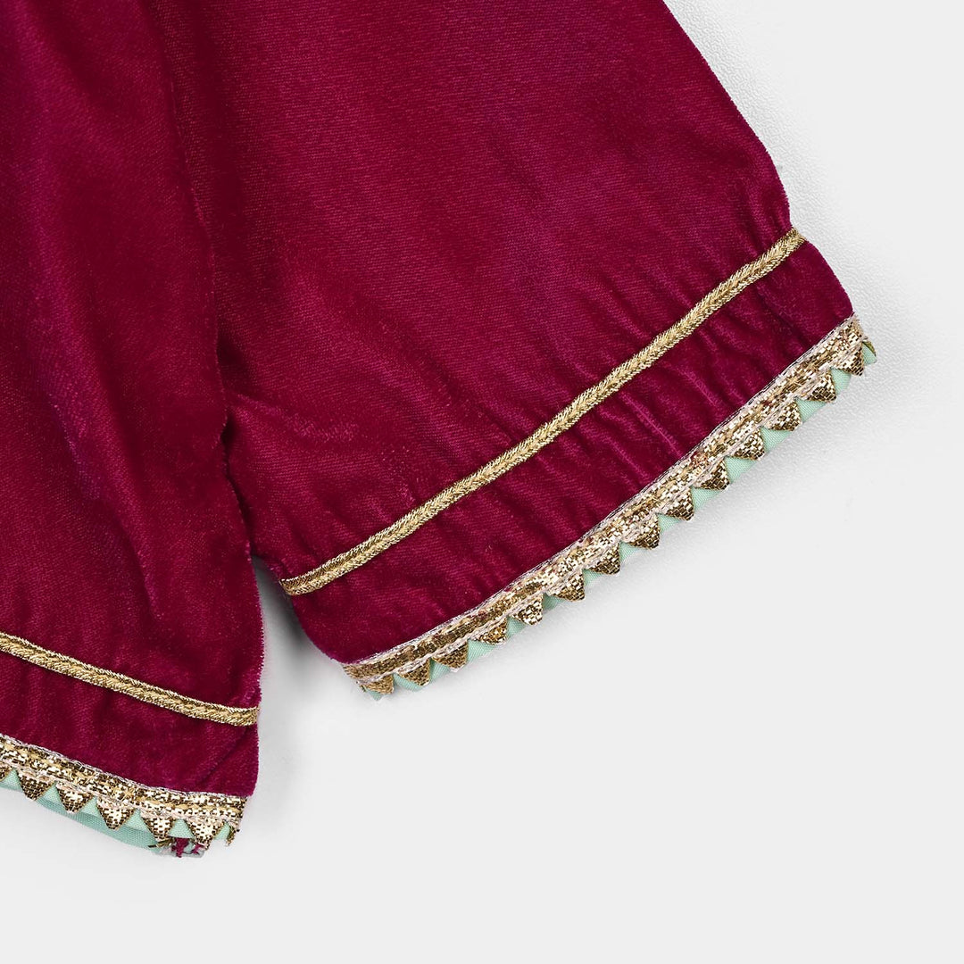 Infant Girls Velvet 2Pcs Little Pari- Maroon