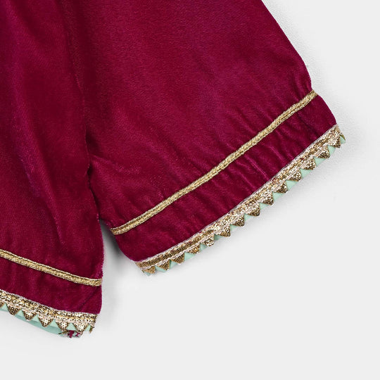 Infant Girls Velvet 2Pcs Little Pari- Maroon