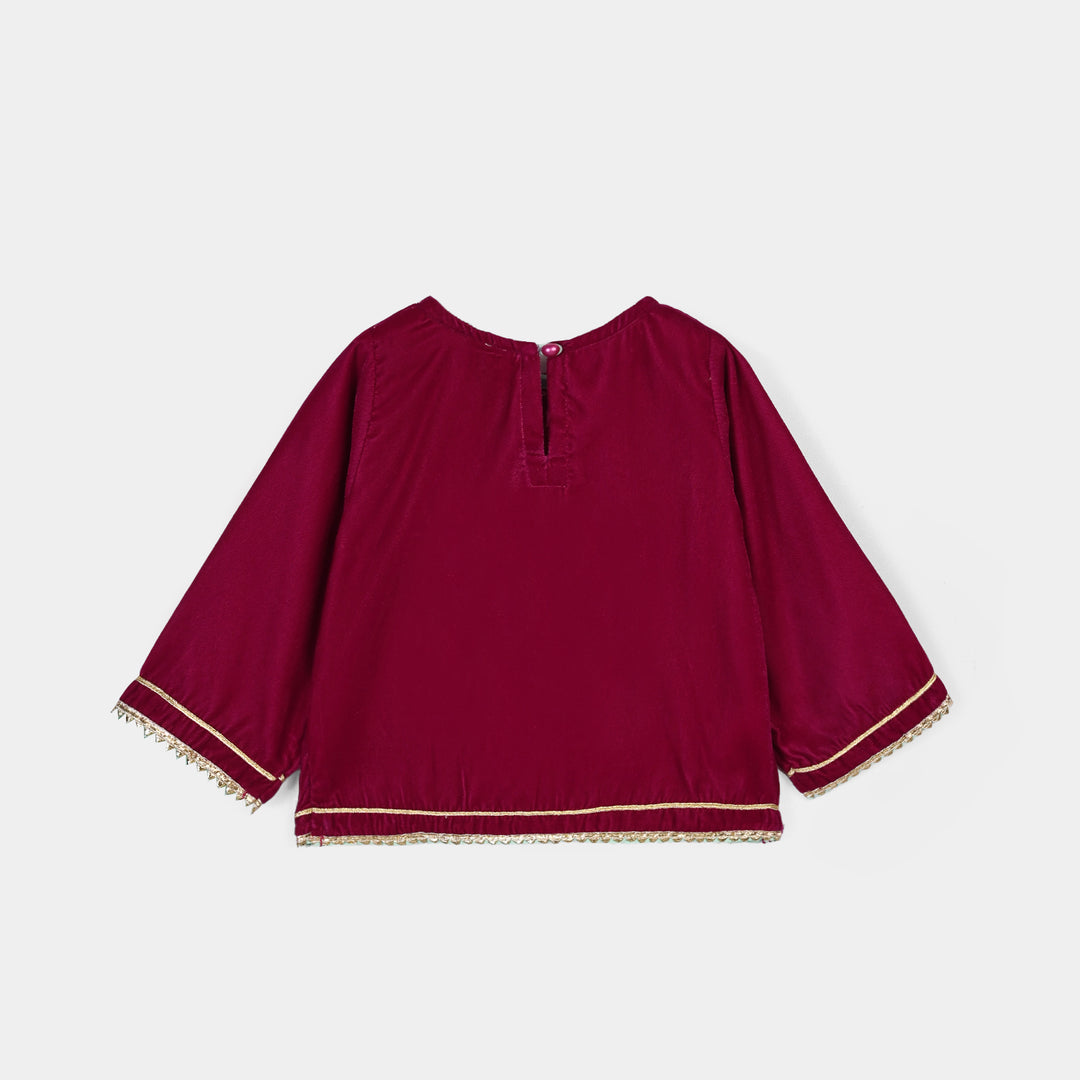 Infant Girls Velvet 2Pcs Little Pari- Maroon