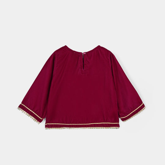 Infant Girls Velvet 2Pcs Little Pari- Maroon