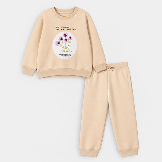 Girls Cotton Jersey 2 Pcs Suit Find the Bloom-BROWN