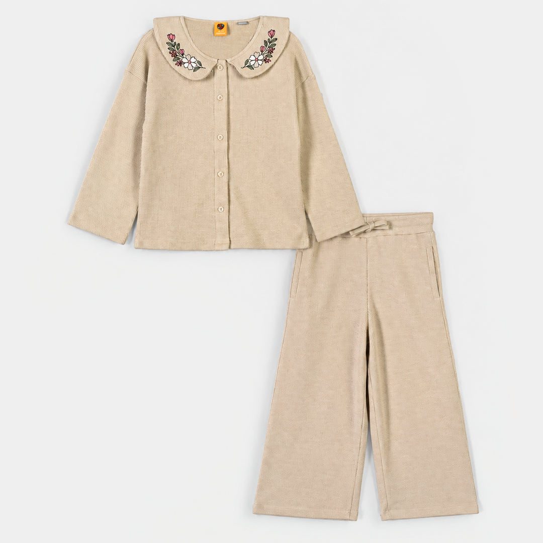 Girls Cotton Jersey 2 Pcs Suit Flower Bunch-BROWN