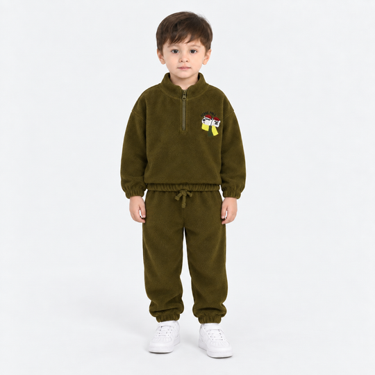 Infant Boys Velour 2Pcs Suit Scarfs Pals-GREEN