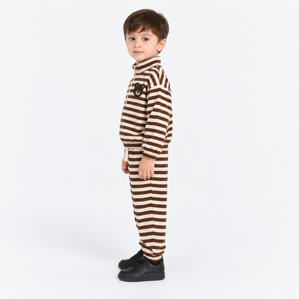 Infant Boys Cotton Terry 2Pcs Suit Stripes-BROWN