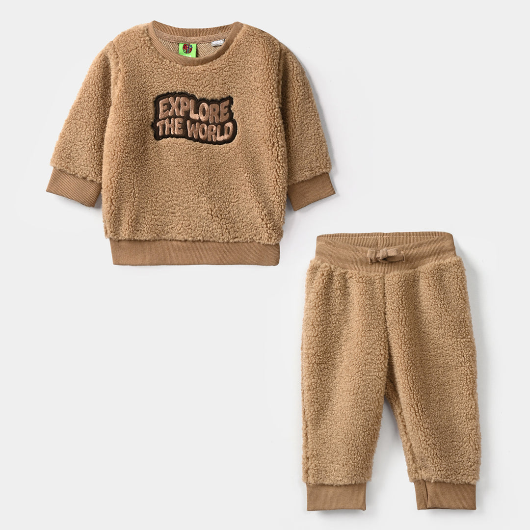 Infant Boys Sherpa 2Pcs Suit Lil Explorer-BROWN