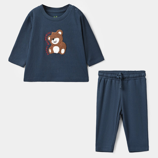Infant Boys Cotton Terry 2Pcs Suit Happy Moments-NAVY