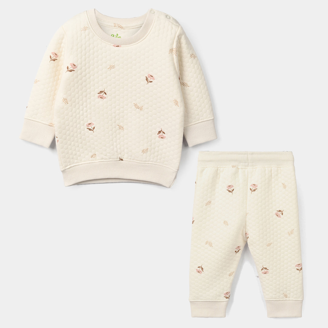 Infant Girls Quilted 2Pcs Suit Floral-WHITE