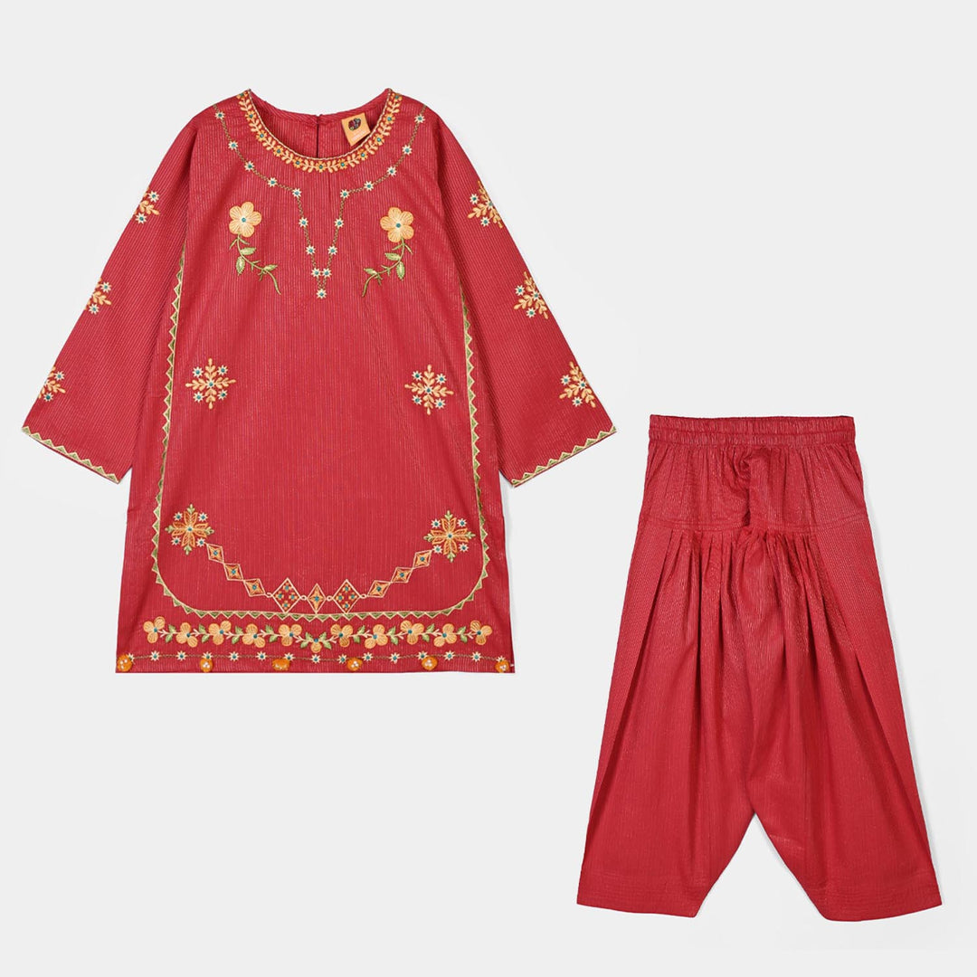 Girls Cotton Emb 2Pcs Majestic- Pink