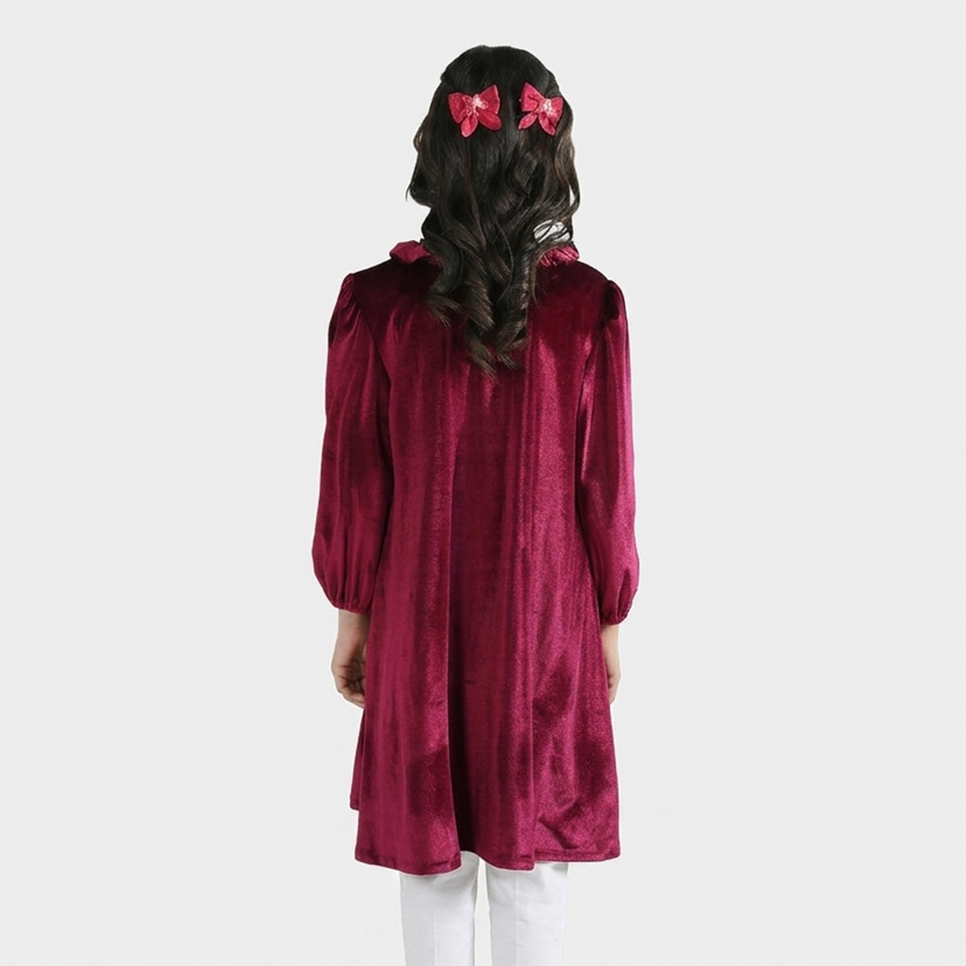Girls Velvet Casual Frock Dream-MAROON
