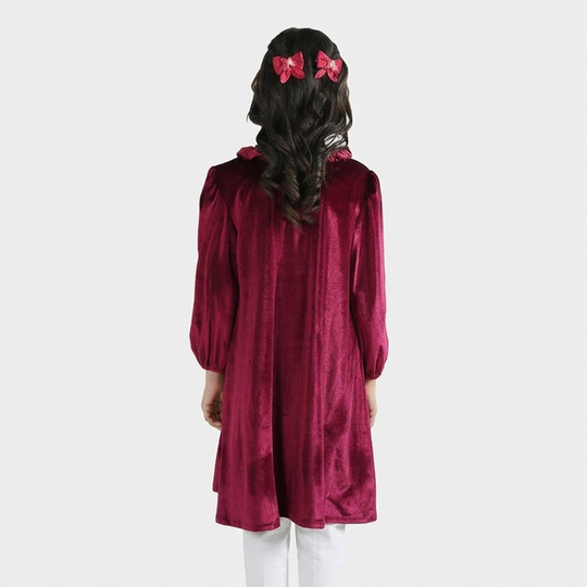 Girls Velvet Casual Frock Dream-MAROON