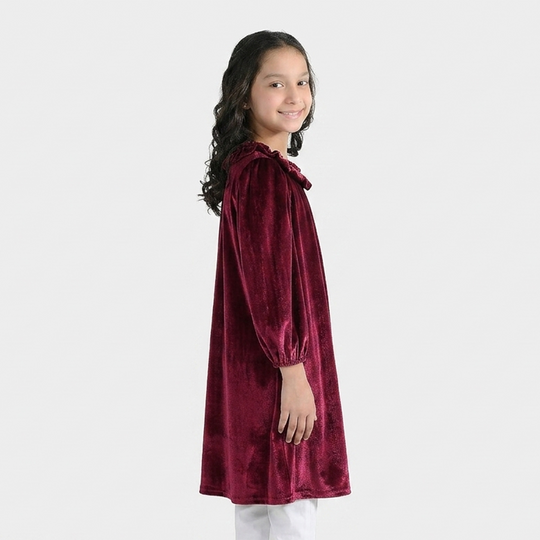 Girls Velvet Casual Frock Dream-MAROON