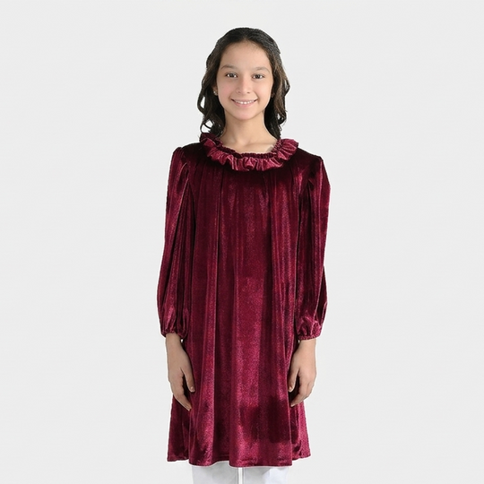 Girls Velvet Casual Frock Dream-MAROON