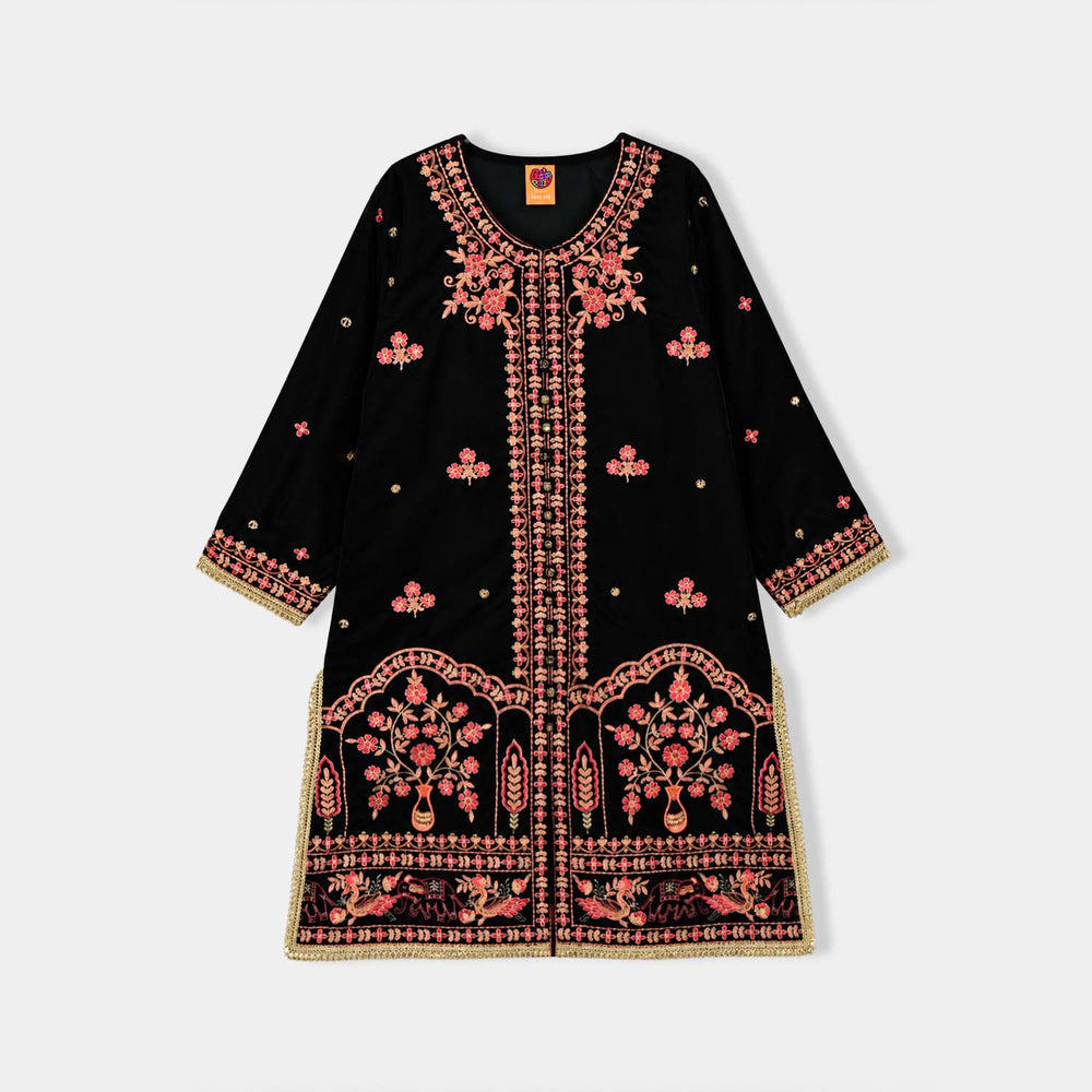 Girls Velvet 3Pcs Shahi-Green