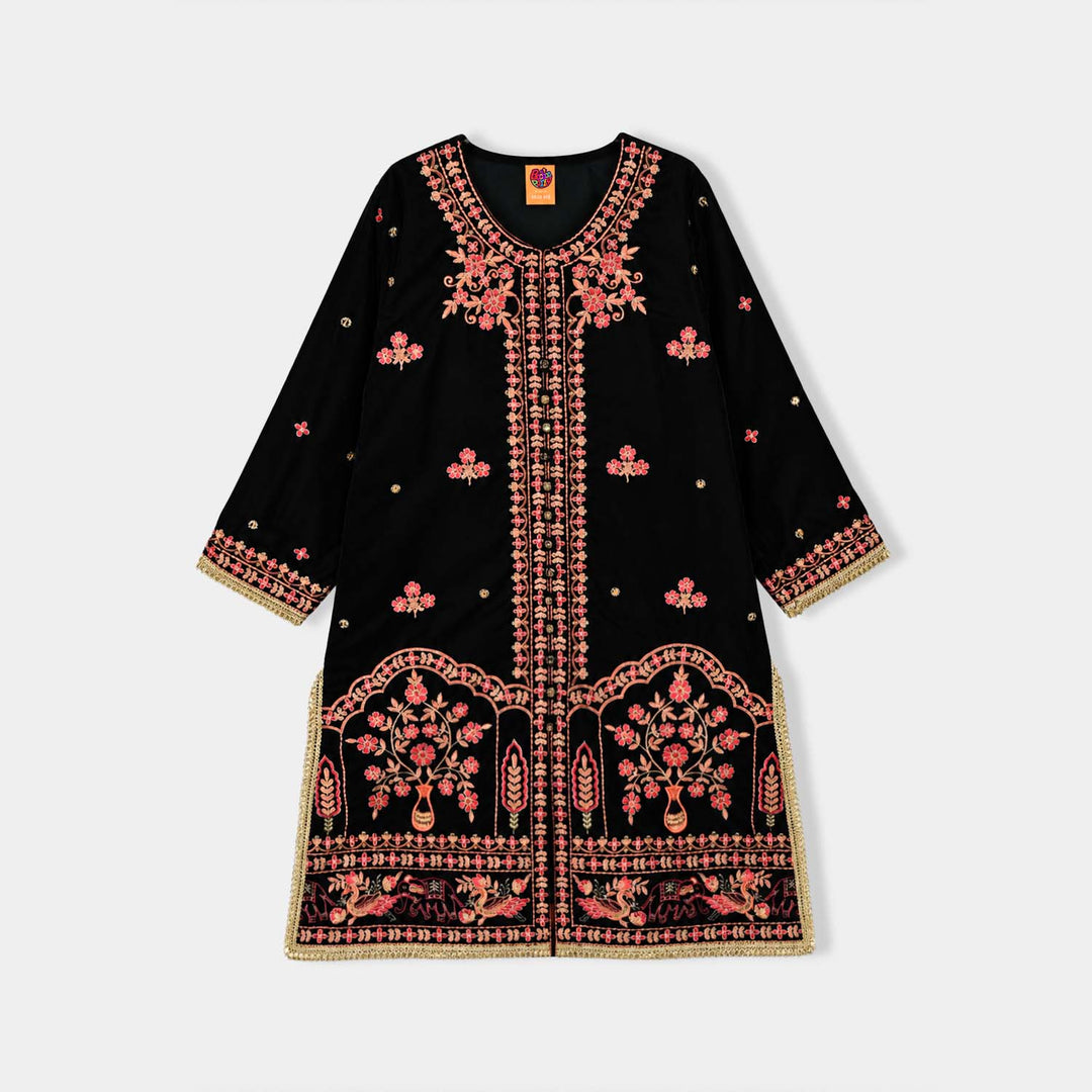 Girls Velvet 3Pcs Shahi-Green