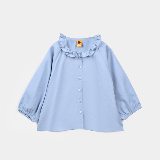 Girls Poly Cotton Casual Top - Sky Blue