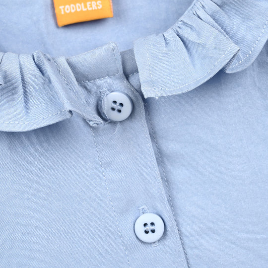 Girls Poly Cotton Casual Top - Sky Blue