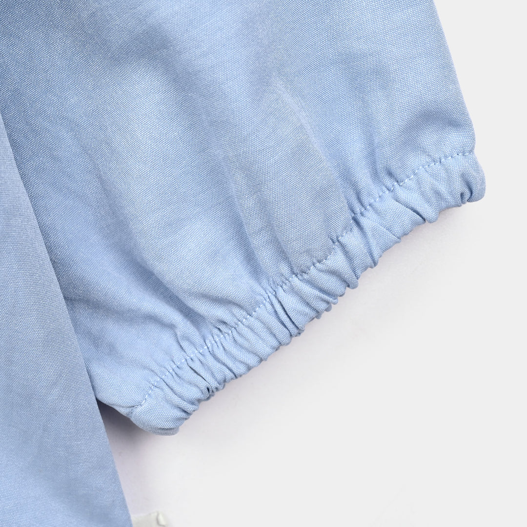 Girls Poly Cotton Casual Top - Sky Blue
