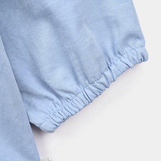 Girls Poly Cotton Casual Top - Sky Blue