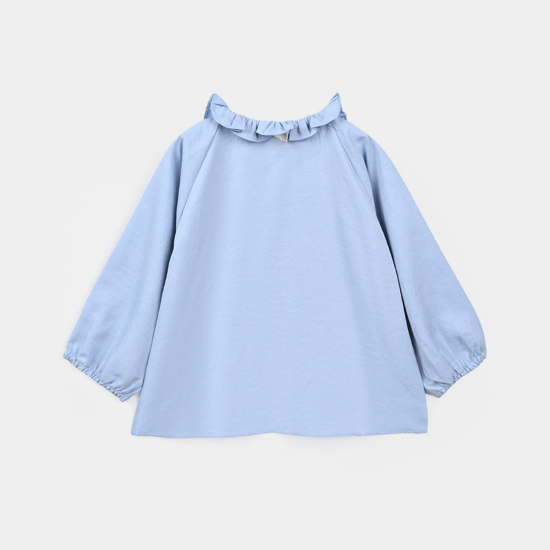 Girls Poly Cotton Casual Top - Sky Blue