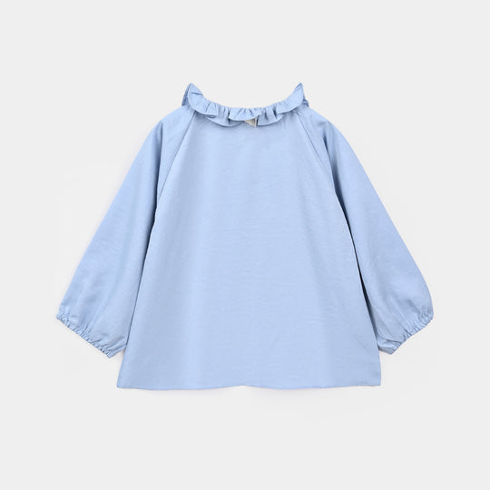 Girls Poly Cotton Casual Top - Sky Blue