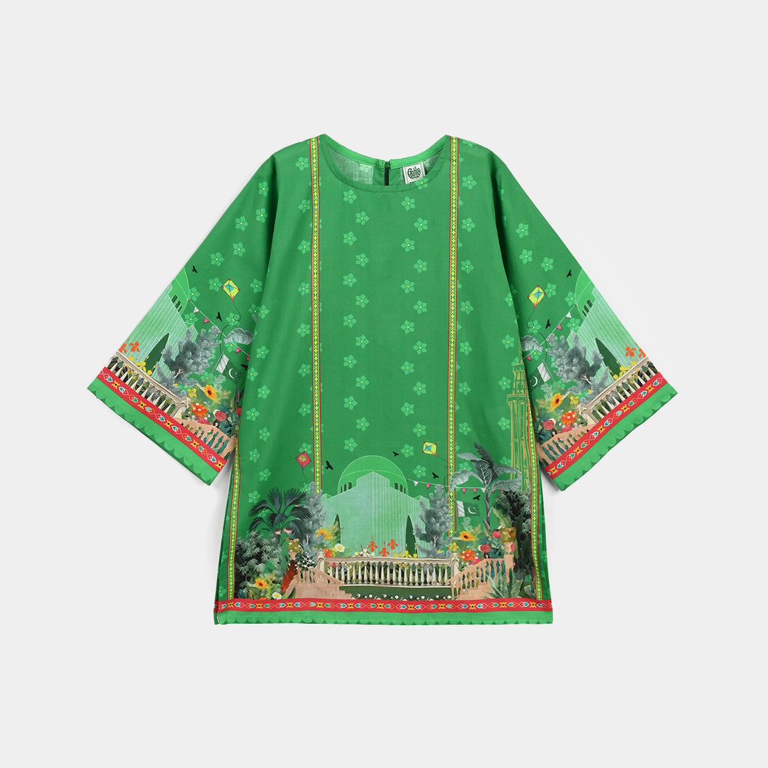 Girls Cotton Ind Printed Kurti Kite-Green