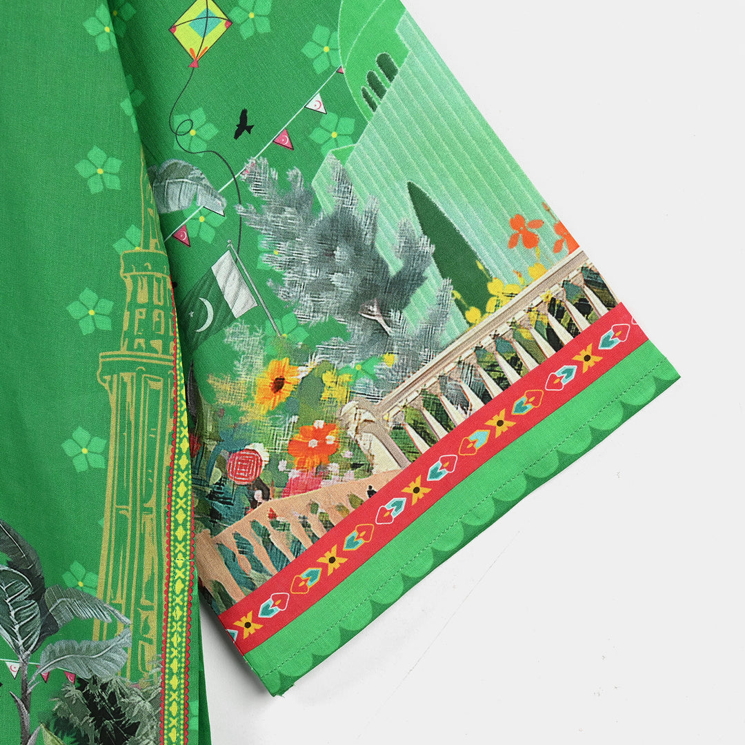 Girls Cotton Ind Printed Kurti Kite-Green