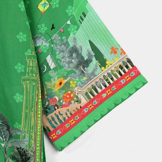 Girls Cotton Ind Printed Kurti Kite-Green