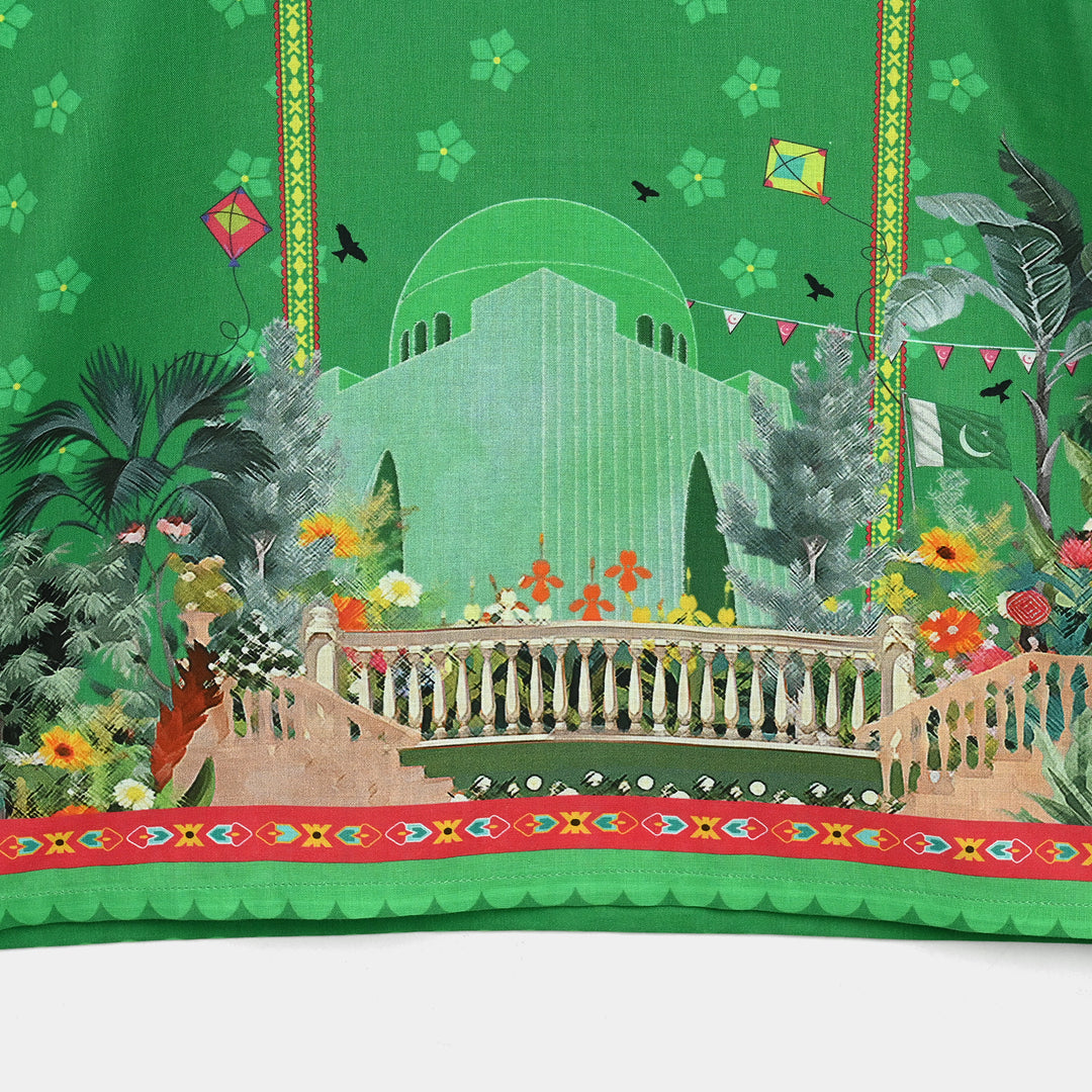 Girls Cotton Ind Printed Kurti Kite-Green