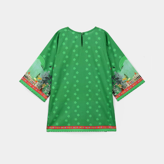 Girls Cotton Ind Printed Kurti Kite-Green