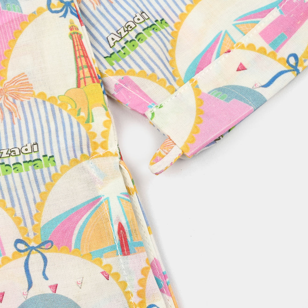 Girls Cotton Ind Printed 2Pcs Minar -E- Pakistan-White