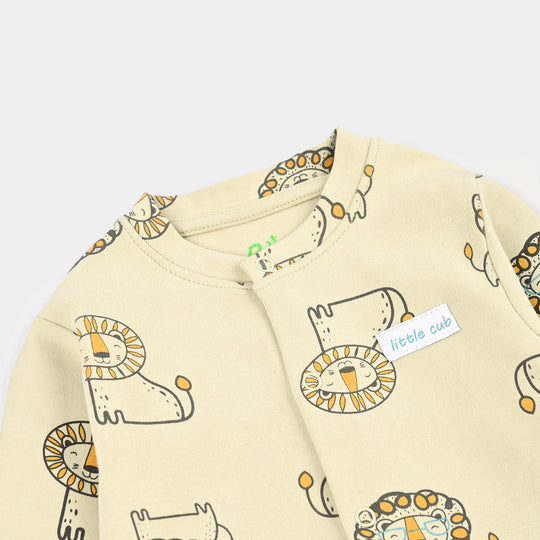 Infant Boys Yarn Dyed Rib Knitted Romper LION-OFF-White