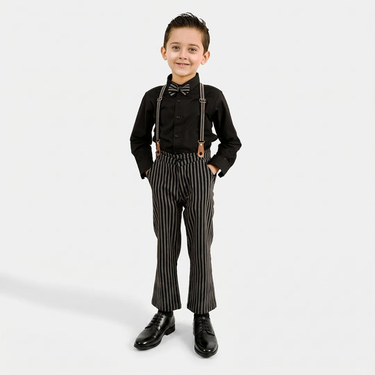 Boys Yarn Dyed 2PC Suit-Linear-BLACK