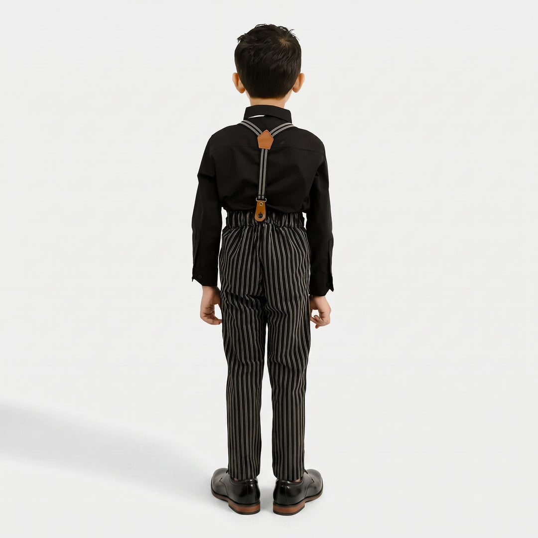 Boys Yarn Dyed 2PC Suit-Linear-BLACK