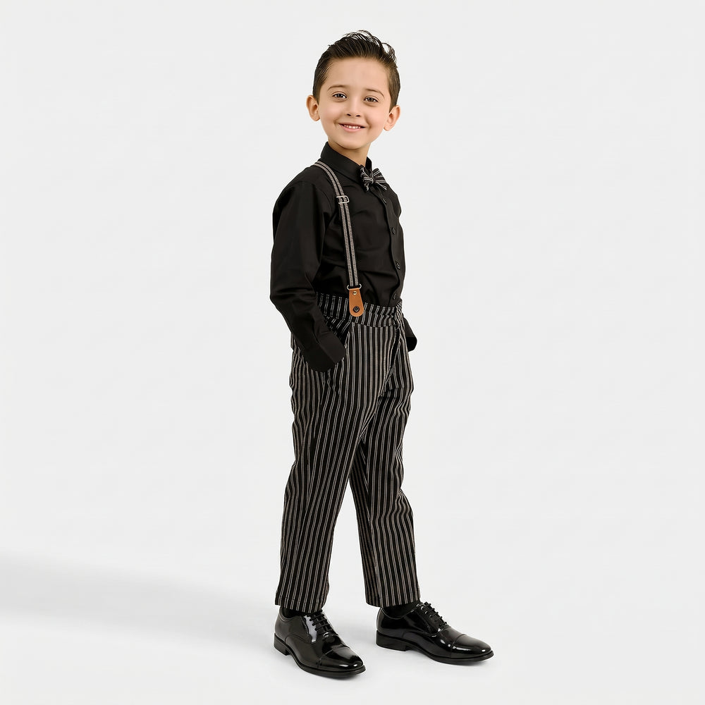 Boys Yarn Dyed 2PC Suit-Linear-BLACK