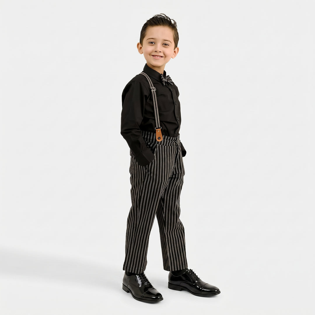 Boys Yarn Dyed 2PC Suit-Linear-BLACK