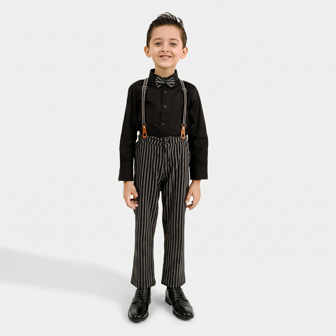 Boys Yarn Dyed 2PC Suit-Linear-BLACK