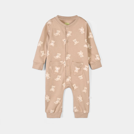 Infant Boys Cotton Interlock Knitted Romper Teddy-Brown
