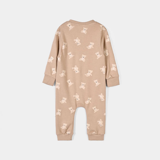Infant Boys Cotton Interlock Knitted Romper Teddy-Brown