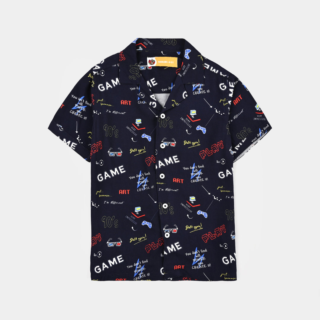 Boys Linen Viscose Nightwear-90's Game-NAVY