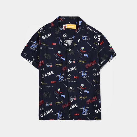 Boys Linen Viscose Nightwear-90's Game-NAVY