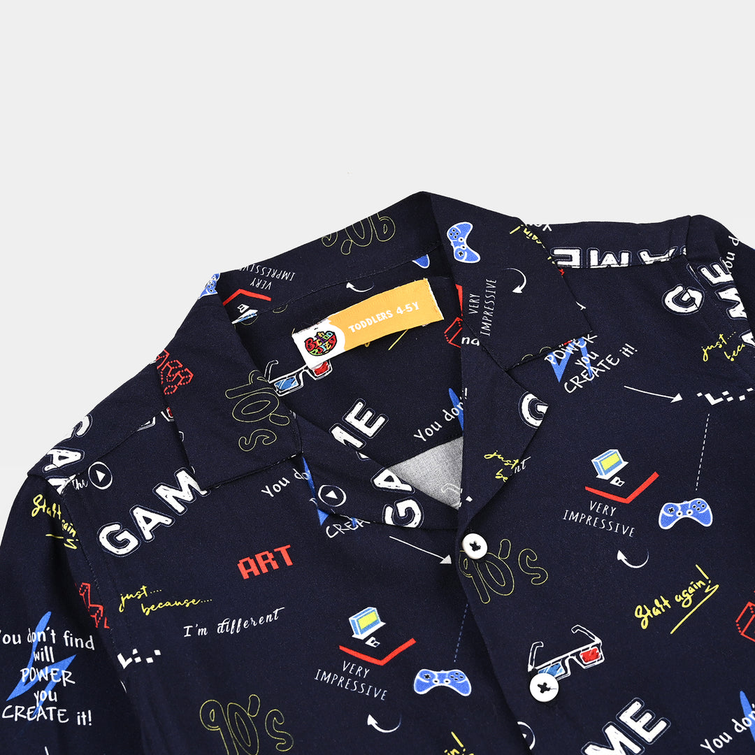 Boys Linen Viscose Nightwear-90's Game-NAVY