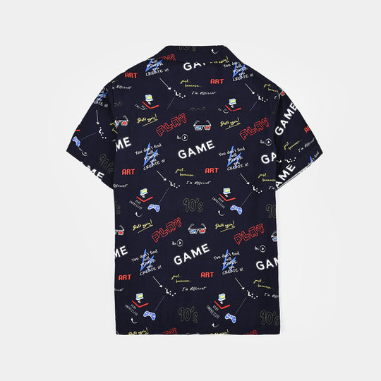 Boys Linen Viscose Nightwear-90's Game-NAVY