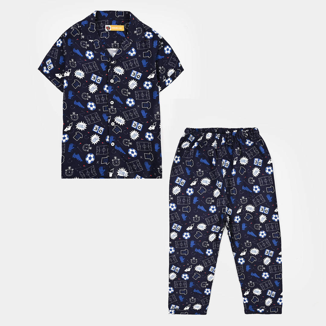 Boys Linen Viscose Nightwear-Goal-NAVY