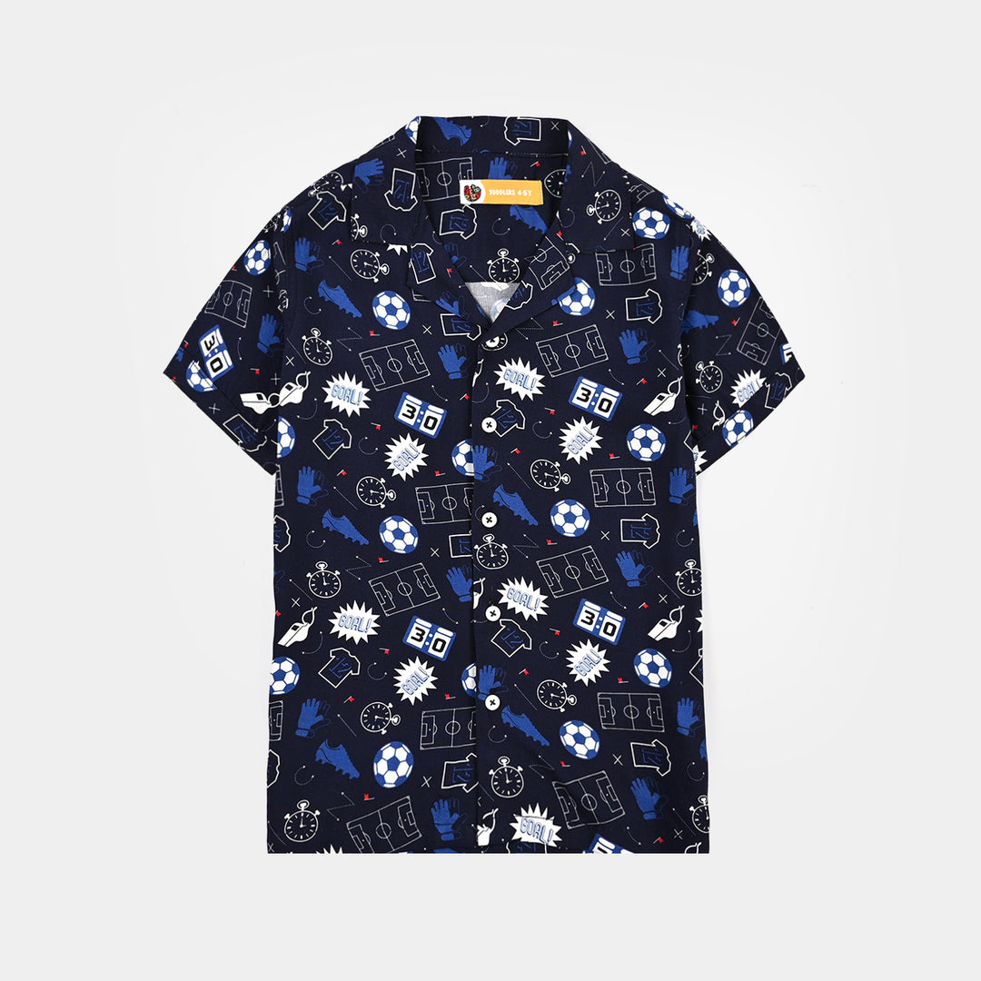 Boys Linen Viscose Nightwear-Goal-NAVY