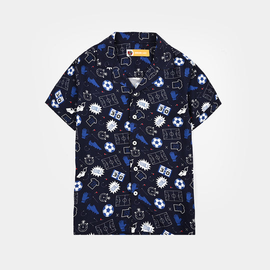 Boys Linen Viscose Nightwear-Goal-NAVY