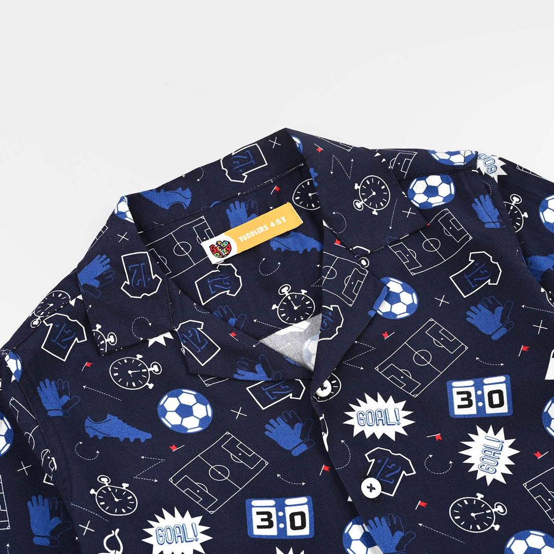 Boys Linen Viscose Nightwear-Goal-NAVY