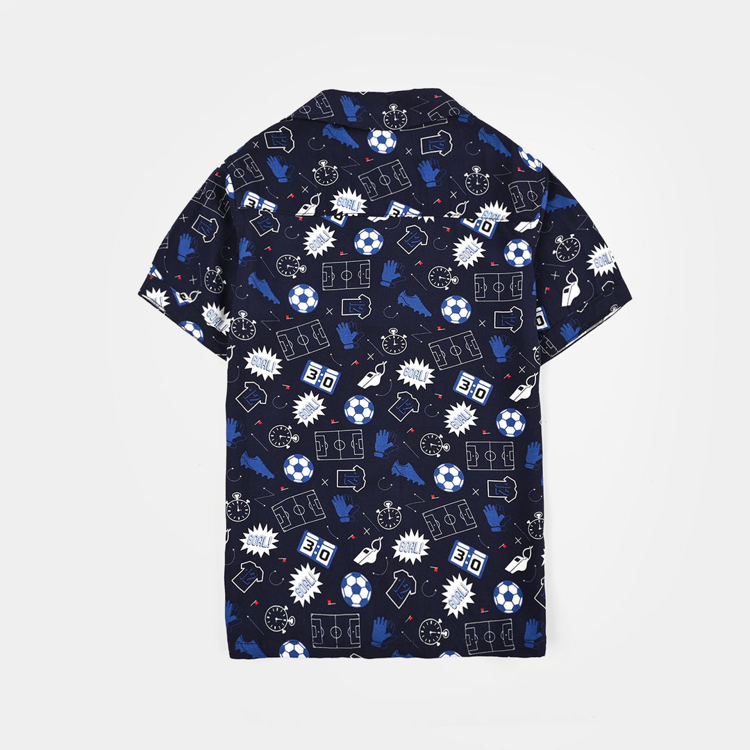 Boys Linen Viscose Nightwear-Goal-NAVY