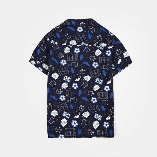 Boys Linen Viscose Nightwear-Goal-NAVY