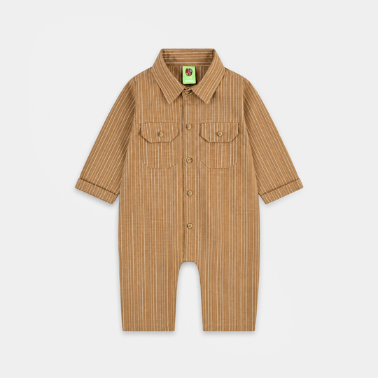 Infant Boys Yarn Dyed Woven Romper - Khaki - Brown